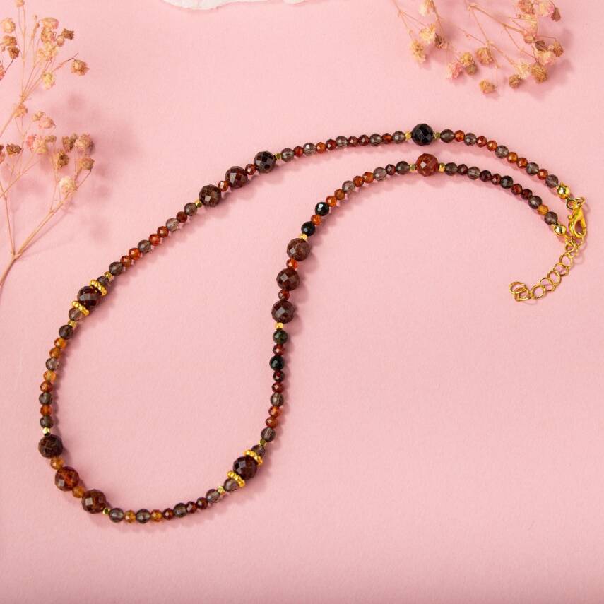 Hessonit Lal-Dumanlı Kuvars-Obsidyen Doğal Taş Kolye - 3