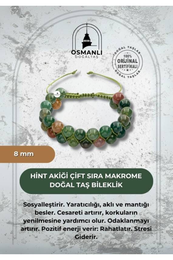 Hint Akiği 8mm Çift Sıra Makrome Doğal Taş Bileklik - 1