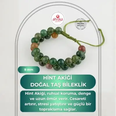 Hint Akiği 8mm Çift Sıra Makrome Doğal Taş Bileklik - 1