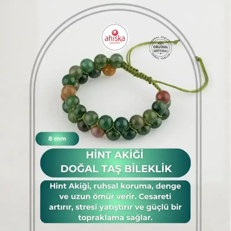 Hint Akiği 8mm Çift Sıra Makrome Doğal Taş Bileklik - 1