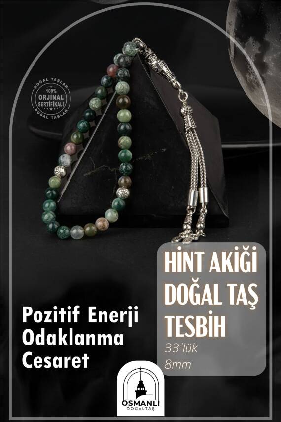 Hint Akiği Doğal Taş Tesbih 33lük - 8mm - 1