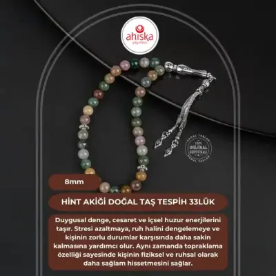 Hint Akiği Doğal Taş Tesbih 33lük - 8mm - 1