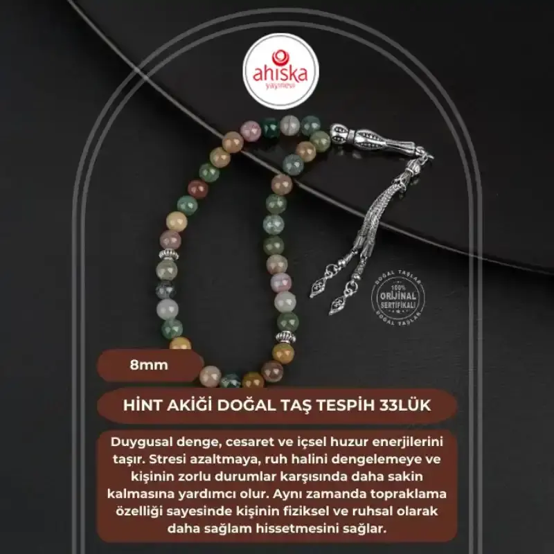 Hint Akiği Doğal Taş Tesbih 33lük - 8mm - 1