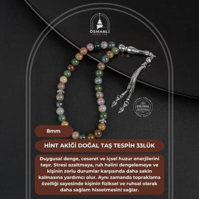 Hint Akiği Doğal Taş Tesbih 33lük - 8mm - 2