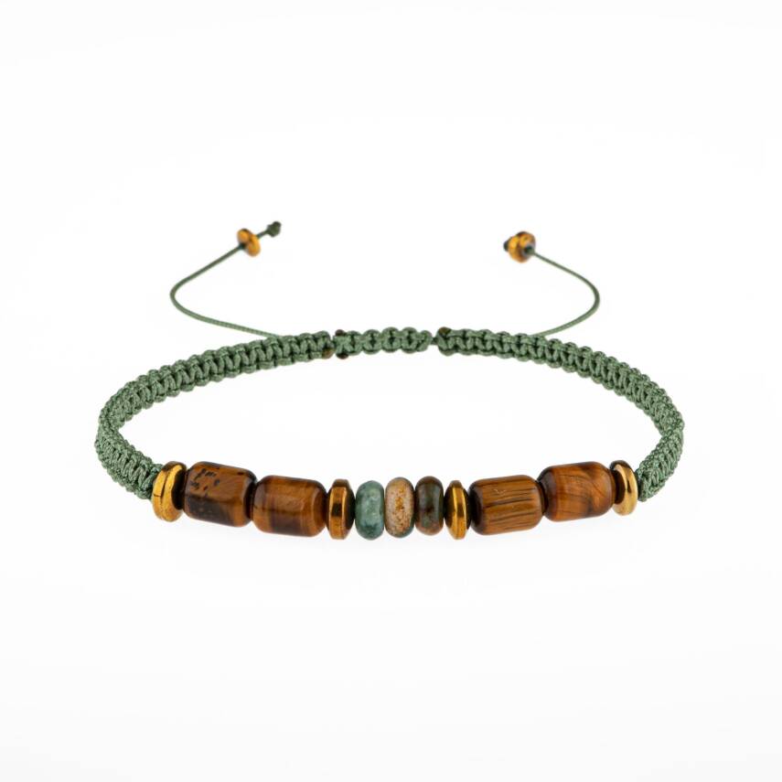 Hint Akik-Kaplan Gözü-Hematit Doğal Taş Erkek Tasarım Bileklik - 1