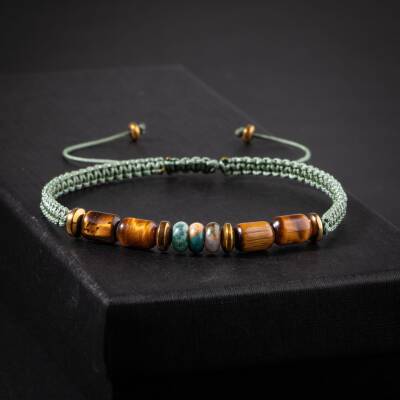 Hint Akik-Kaplan Gözü-Hematit Doğal Taş Erkek Tasarım Bileklik - 2