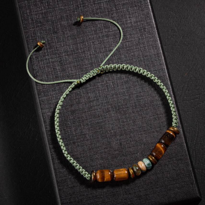 Hint Akik-Kaplan Gözü-Hematit Doğal Taş Erkek Tasarım Bileklik - 3