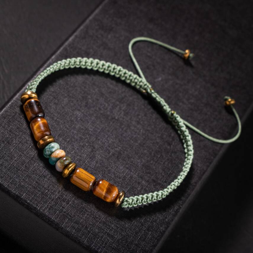 Hint Akik-Kaplan Gözü-Hematit Doğal Taş Erkek Tasarım Bileklik - 4