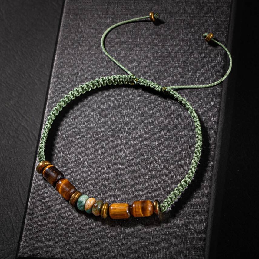 Hint Akik-Kaplan Gözü-Hematit Doğal Taş Erkek Tasarım Bileklik - 5