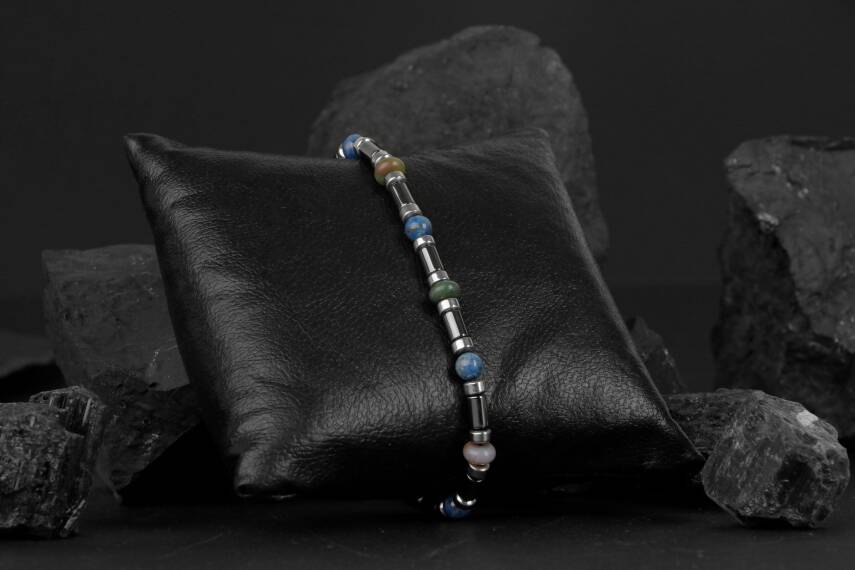 Hint Akik-Lapis Lazuli-Hematit Doğal Taş Bileklik - 2