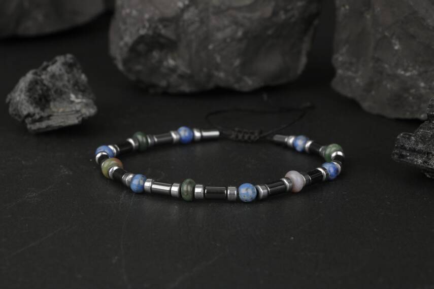Hint Akik-Lapis Lazuli-Hematit Doğal Taş Bileklik - 3