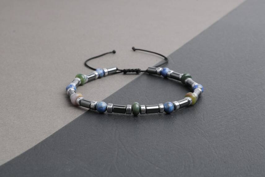 Hint Akik-Lapis Lazuli-Hematit Doğal Taş Bileklik - 5