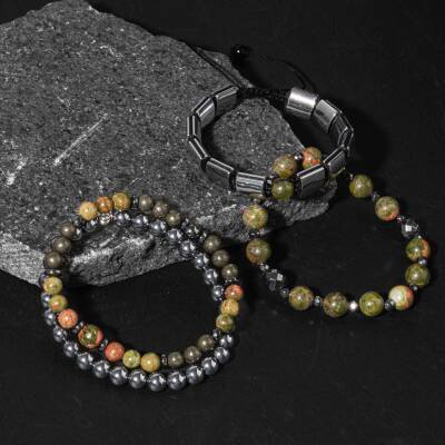 İç Huzur Sakinlik Doğal Taş Erkek Bileklik Seti - 2