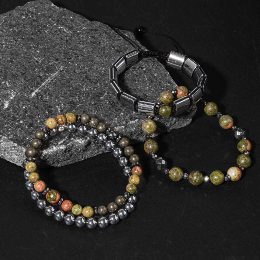 İç Huzur Sakinlik Doğal Taş Erkek Bileklik Seti - 2