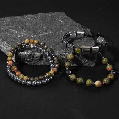 İç Huzur Sakinlik Doğal Taş Erkek Bileklik Seti - 3