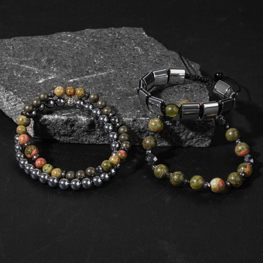 İç Huzur Sakinlik Doğal Taş Erkek Bileklik Seti - 3