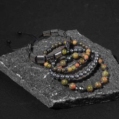 İç Huzur Sakinlik Doğal Taş Erkek Bileklik Seti - 4