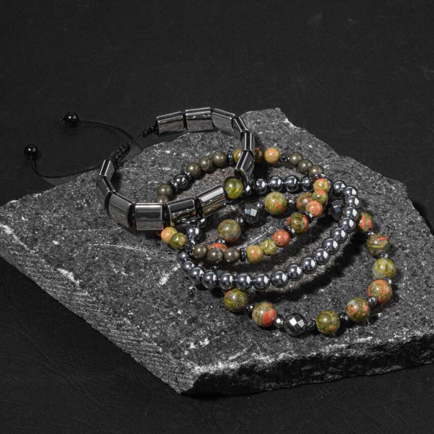 İç Huzur Sakinlik Doğal Taş Erkek Bileklik Seti - 4