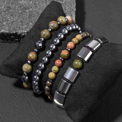 İç Huzur Sakinlik Doğal Taş Erkek Bileklik Seti - 5