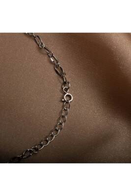 İkili Taş İnci-Hematit Doğal Taş Zincir Gümüş Kapama Kolye - 3