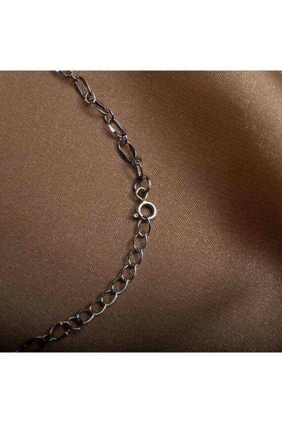 İkili Taş İnci-Hematit Doğal Taş Zincir Gümüş Kapama Kolye - 3