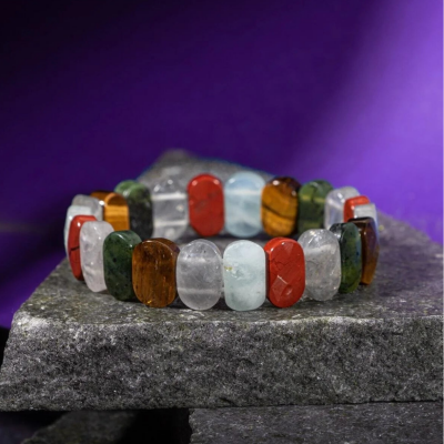 İkizler Burcu Bileklik Akuamarin, Kaplan Gözü, Kristal Kuvars, Labradorit, Obsidyen, Yeşim - Osmanlı Doğaltaş