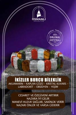 İkizler Burcu Bileklik Akuamarin, Kaplan Gözü, Kristal Kuvars, Labradorit, Obsidyen, Yeşim - 2