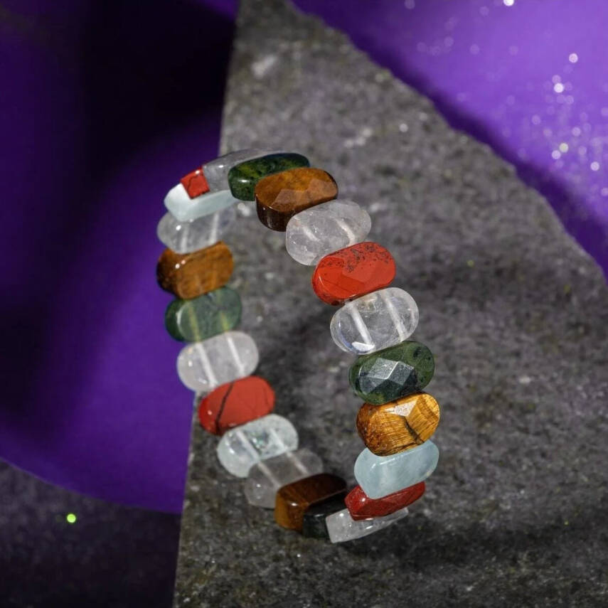 İkizler Burcu Bileklik Akuamarin, Kaplan Gözü, Kristal Kuvars, Labradorit, Obsidyen, Yeşim - 5