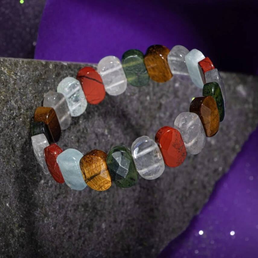 İkizler Burcu Bileklik Akuamarin, Kaplan Gözü, Kristal Kuvars, Labradorit, Obsidyen, Yeşim - 6