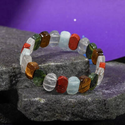 İkizler Burcu Bileklik Akuamarin, Kaplan Gözü, Kristal Kuvars, Labradorit, Obsidyen, Yeşim - 7