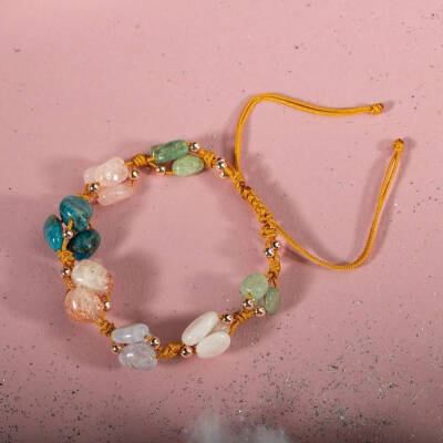 İkizler Burcu Bileklik Ay Taşı, Güneş Taşı, Kalsedon, Kiyanit, Mavi Apatit, Pembe Kuvars, Yeşil Aventurin - Osmanlı Doğaltaş