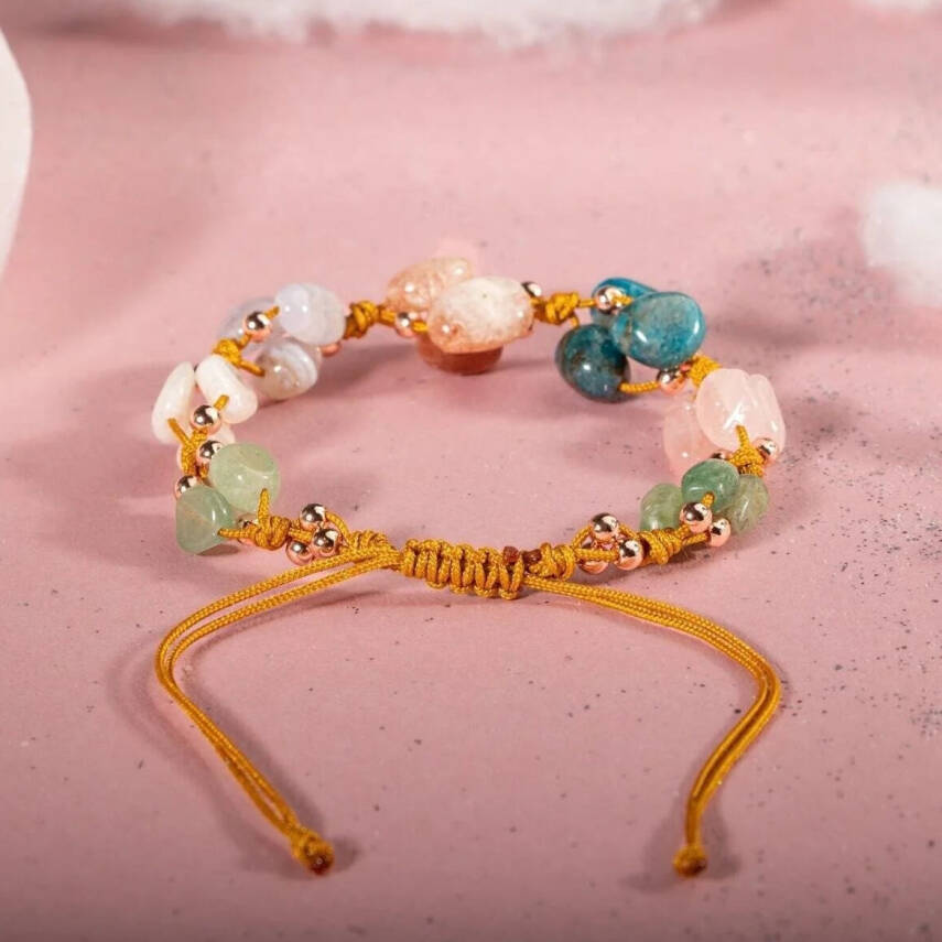 İkizler Burcu Bileklik Ay Taşı, Güneş Taşı, Kalsedon, Kiyanit, Mavi Apatit, Pembe Kuvars, Yeşil Aventurin - 3