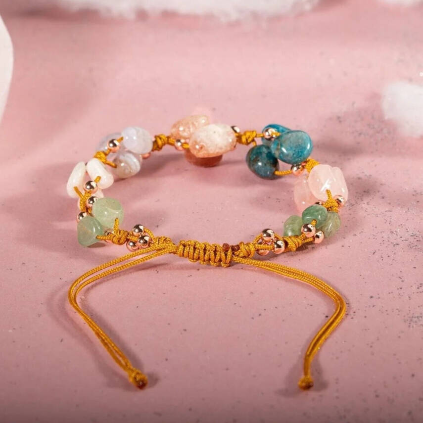 İkizler Burcu Bileklik Ay Taşı, Güneş Taşı, Kalsedon, Kiyanit, Mavi Apatit, Pembe Kuvars, Yeşil Aventurin - 5