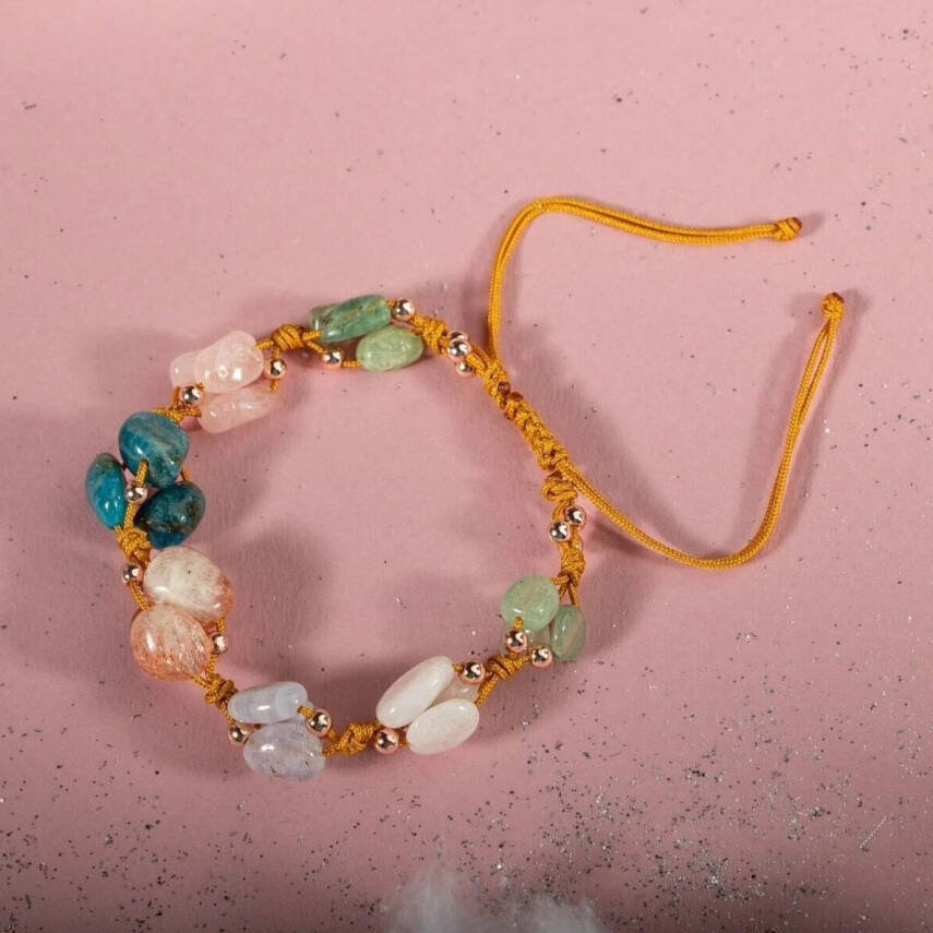 İkizler Burcu Bileklik Ay Taşı, Güneş Taşı, Kalsedon, Kiyanit, Mavi Apatit, Pembe Kuvars, Yeşil Aventurin - 8