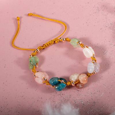 İkizler Burcu Bileklik Ay Taşı, Güneş Taşı, Kalsedon, Kiyanit, Mavi Apatit, Pembe Kuvars, Yeşil Aventurin - 2