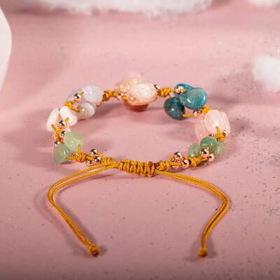 İkizler Burcu Bileklik Ay Taşı, Güneş Taşı, Kalsedon, Kiyanit, Mavi Apatit, Pembe Kuvars, Yeşil Aventurin - 4