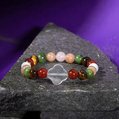 İkizler Burcu Bileklik Ay Taşı, Güneş Taşı, Kaplan Gözü, Kırmızı Akik, Pembe Kuvars, Yeşim - Osmanlı Doğaltaş