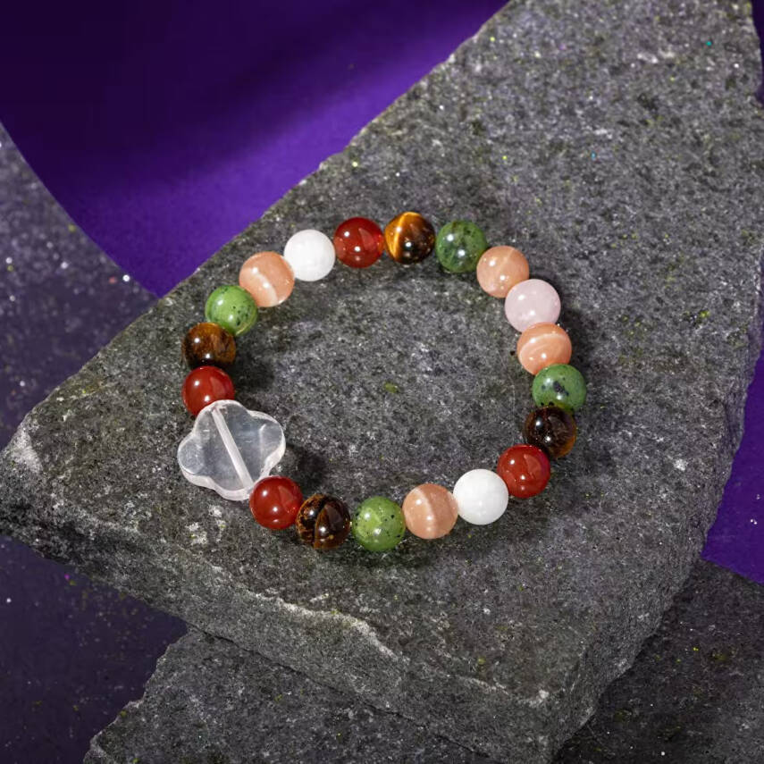 İkizler Burcu Bileklik Ay Taşı, Güneş Taşı, Kaplan Gözü, Kırmızı Akik, Pembe Kuvars, Yeşim - 3
