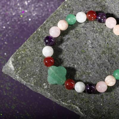 İkizler Burcu Bileklik Ay Taşı, Güneş Taşı, Kaplan Gözü, Kırmızı Akik, Pembe Kuvars, Yeşim - Osmanlı Doğaltaş