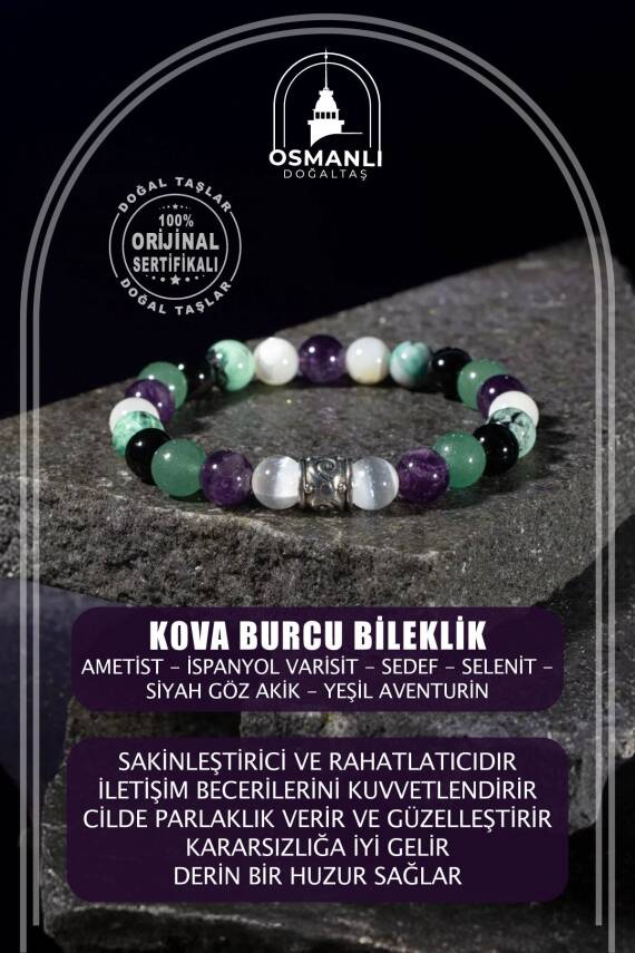 İkizler Burcu Bileklik Ay Taşı, Güneş Taşı, Kaplan Gözü, Kırmızı Akik, Pembe Kuvars, Yeşim - 2