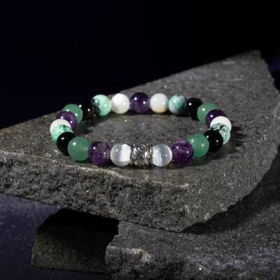 İkizler Burcu Bileklik Ay Taşı, Güneş Taşı, Kaplan Gözü, Kırmızı Akik, Pembe Kuvars, Yeşim - 3