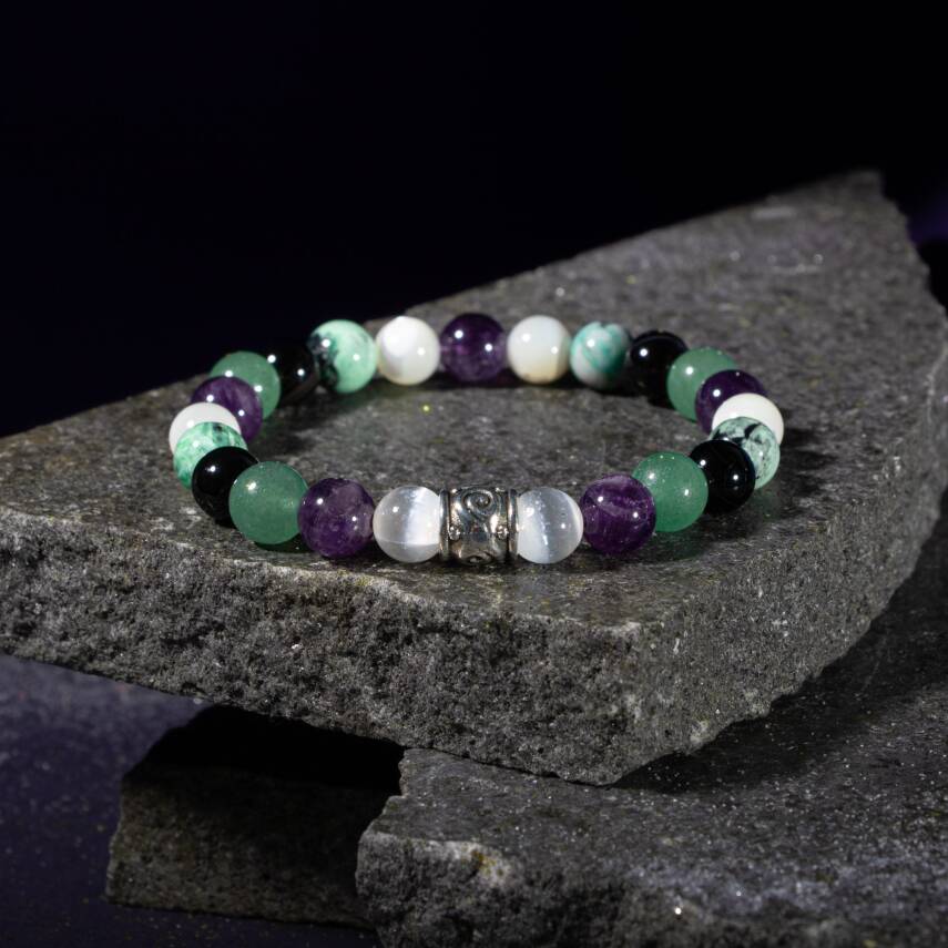 İkizler Burcu Bileklik Ay Taşı, Güneş Taşı, Kaplan Gözü, Kırmızı Akik, Pembe Kuvars, Yeşim - 3