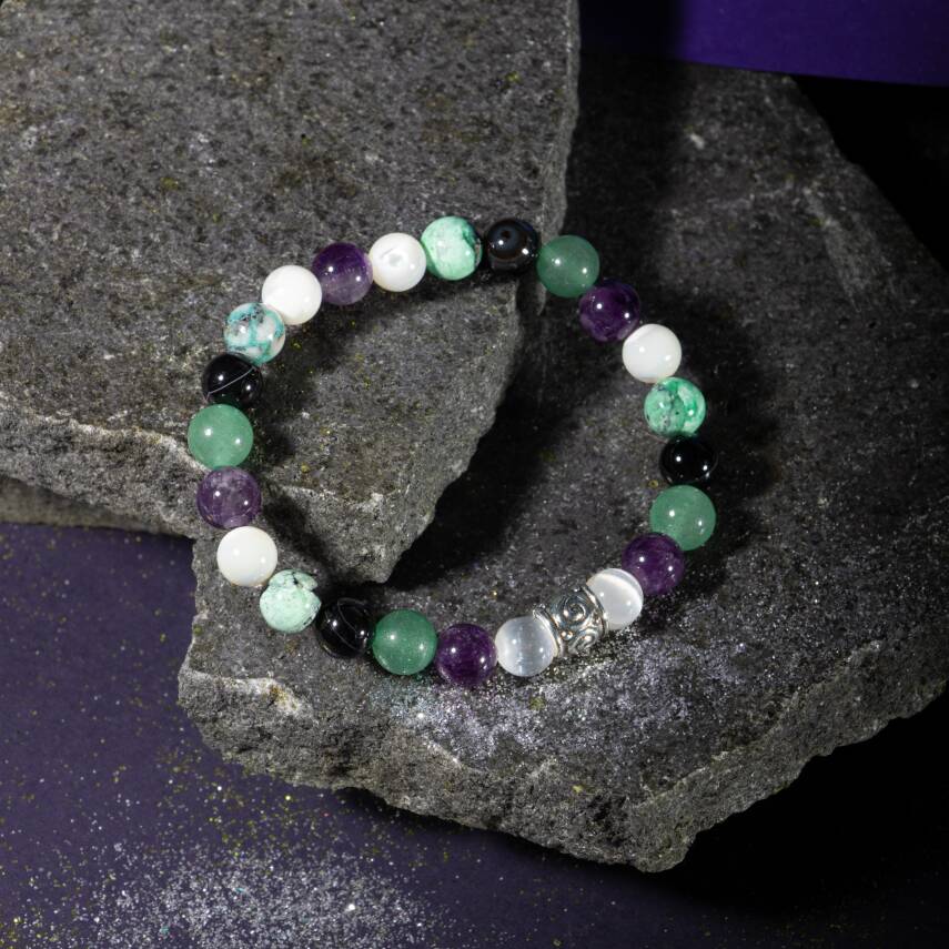 İkizler Burcu Bileklik Ay Taşı, Güneş Taşı, Kaplan Gözü, Kırmızı Akik, Pembe Kuvars, Yeşim - 5