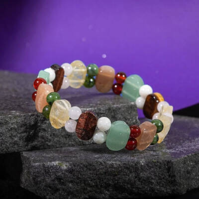 İkizler Burcu Bileklik Ay Taşı, Güneş Taşı, Kaplan Gözü, Pembe Kuvars, Sitrin, Yeşil Aventurin, Yeşim - Osmanlı Doğaltaş