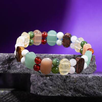 İkizler Burcu Bileklik Ay Taşı, Güneş Taşı, Kaplan Gözü, Pembe Kuvars, Sitrin, Yeşil Aventurin, Yeşim - 2