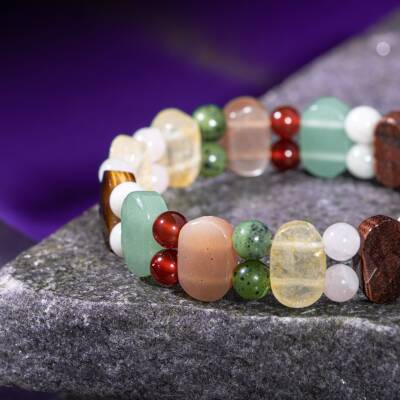 İkizler Burcu Bileklik Ay Taşı, Güneş Taşı, Kaplan Gözü, Pembe Kuvars, Sitrin, Yeşil Aventurin, Yeşim - 3