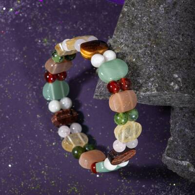 İkizler Burcu Bileklik Ay Taşı, Güneş Taşı, Kaplan Gözü, Pembe Kuvars, Sitrin, Yeşil Aventurin, Yeşim - 4