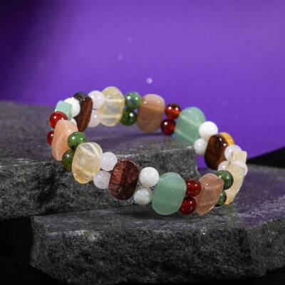 İkizler Burcu Bileklik Ay Taşı, Güneş Taşı, Kaplan Gözü, Pembe Kuvars, Sitrin, Yeşil Aventurin, Yeşim - 5