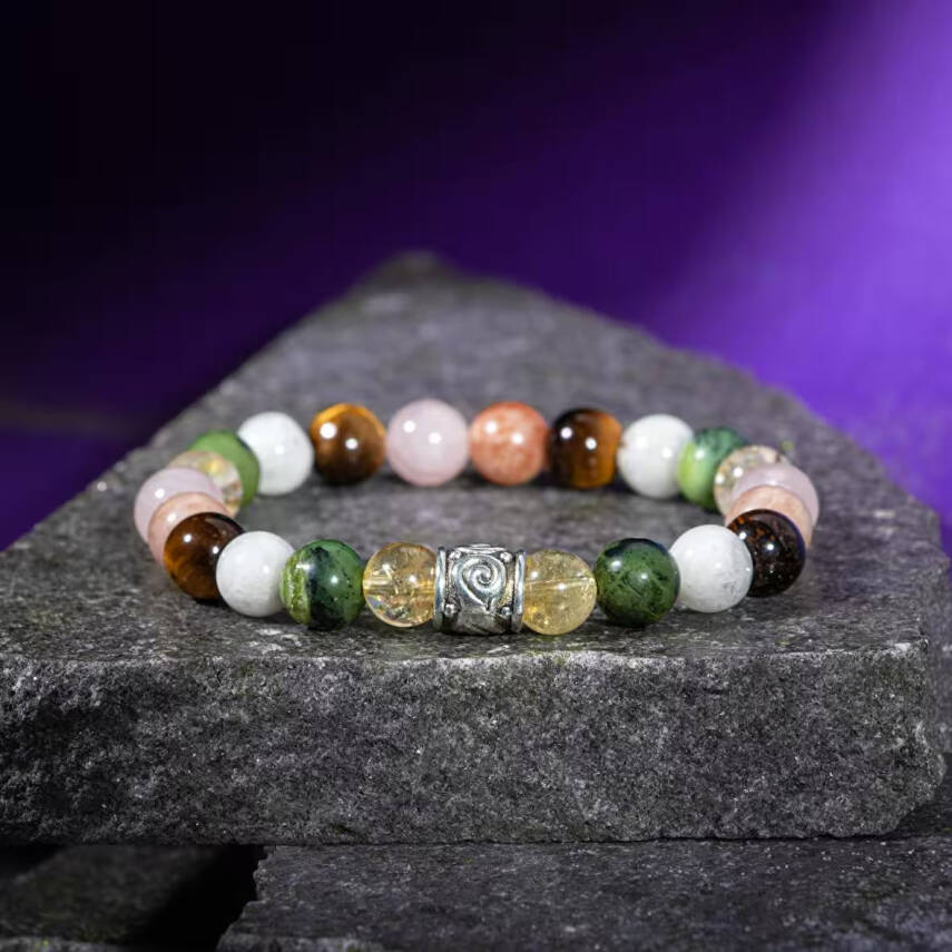 İkizler Burcu Bileklik Ay Taşı, Güneş Taşı, Kaplan Gözü, Pembe Kuvars, Sitrin, Yeşim - 1