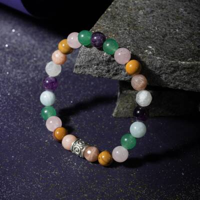 İkizler Burcu Bileklik Ay Taşı, Güneş Taşı, Kaplan Gözü, Pembe Kuvars, Sitrin, Yeşim - Osmanlı Doğaltaş